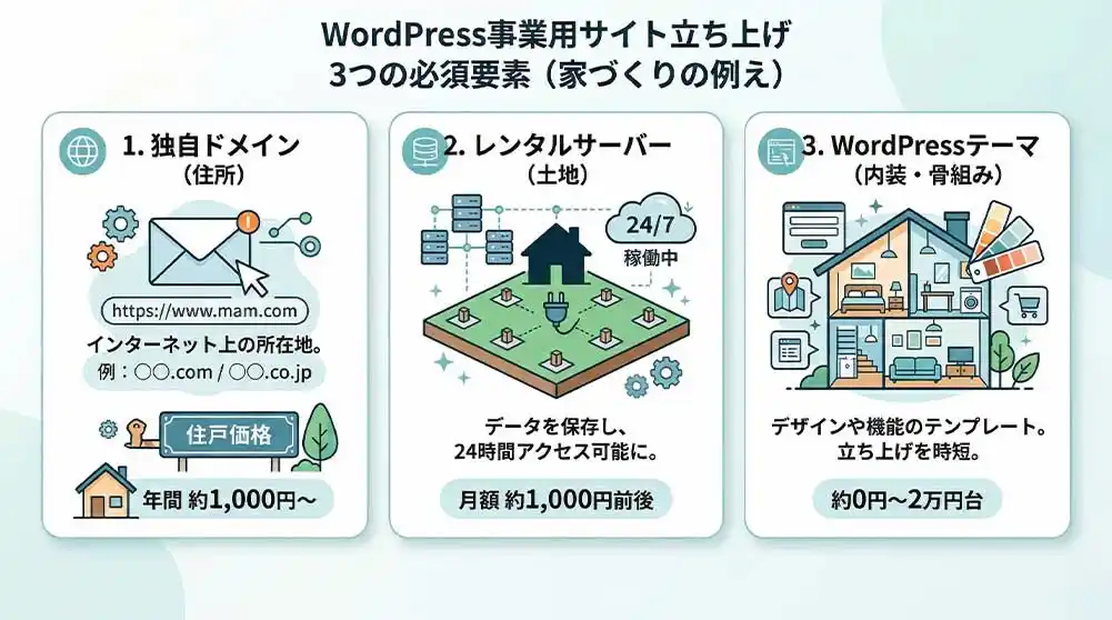 WordPressサイト構築の3要素-家づくりの例え
